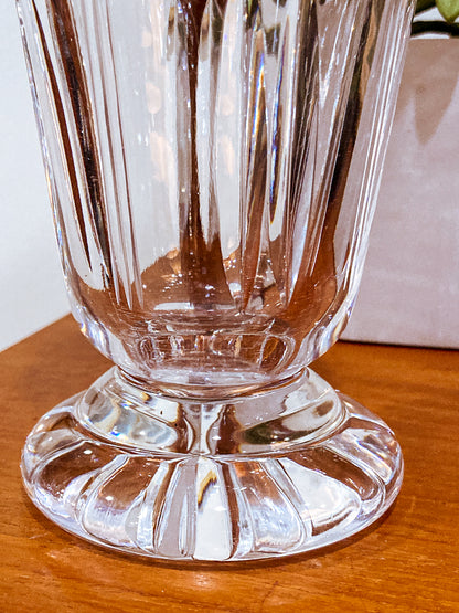 Vintage Clear Glass Etched Details Sculptural Stopper Decanter Barware