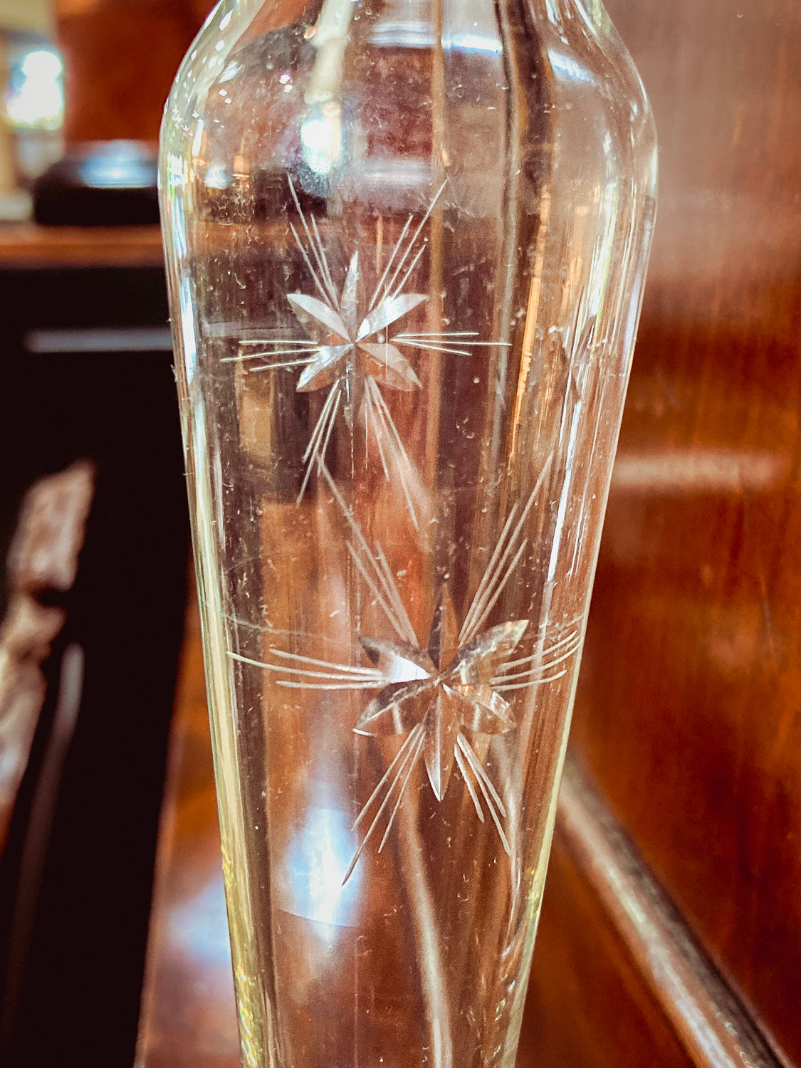 Vintage Clear Glass Ruffled Rim Starburst Etched Wallace Sterling Silver Bud Vase
