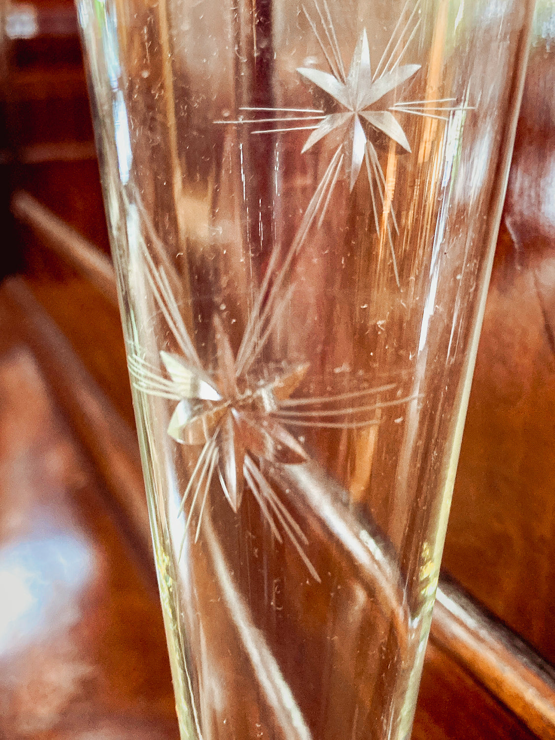 Vintage Clear Glass Ruffled Rim Starburst Etched Wallace Sterling Silver Bud Vase