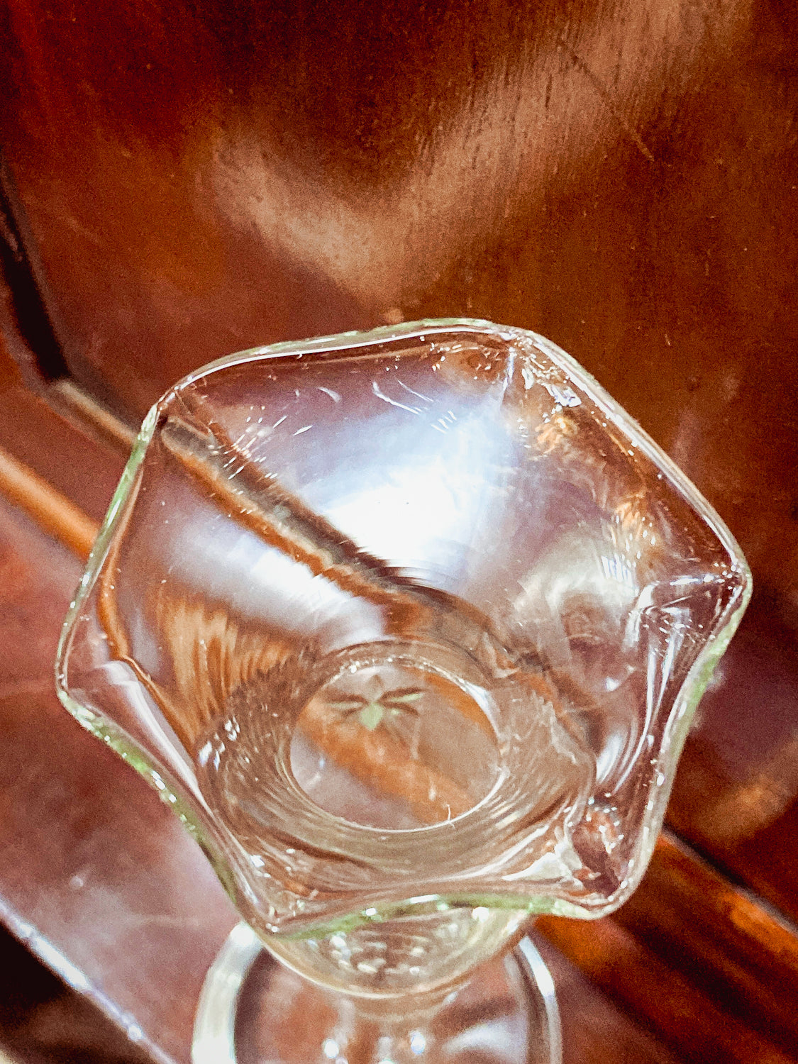 Vintage Clear Glass Ruffled Rim Starburst Etched Wallace Sterling Silver Bud Vase