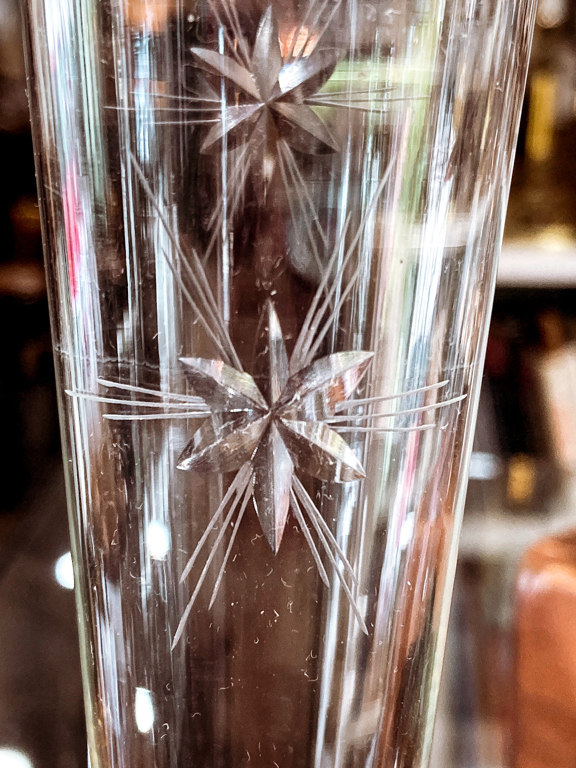 Vintage Clear Glass Ruffled Rim Starburst Etched Wallace Sterling Silver Bud Vase