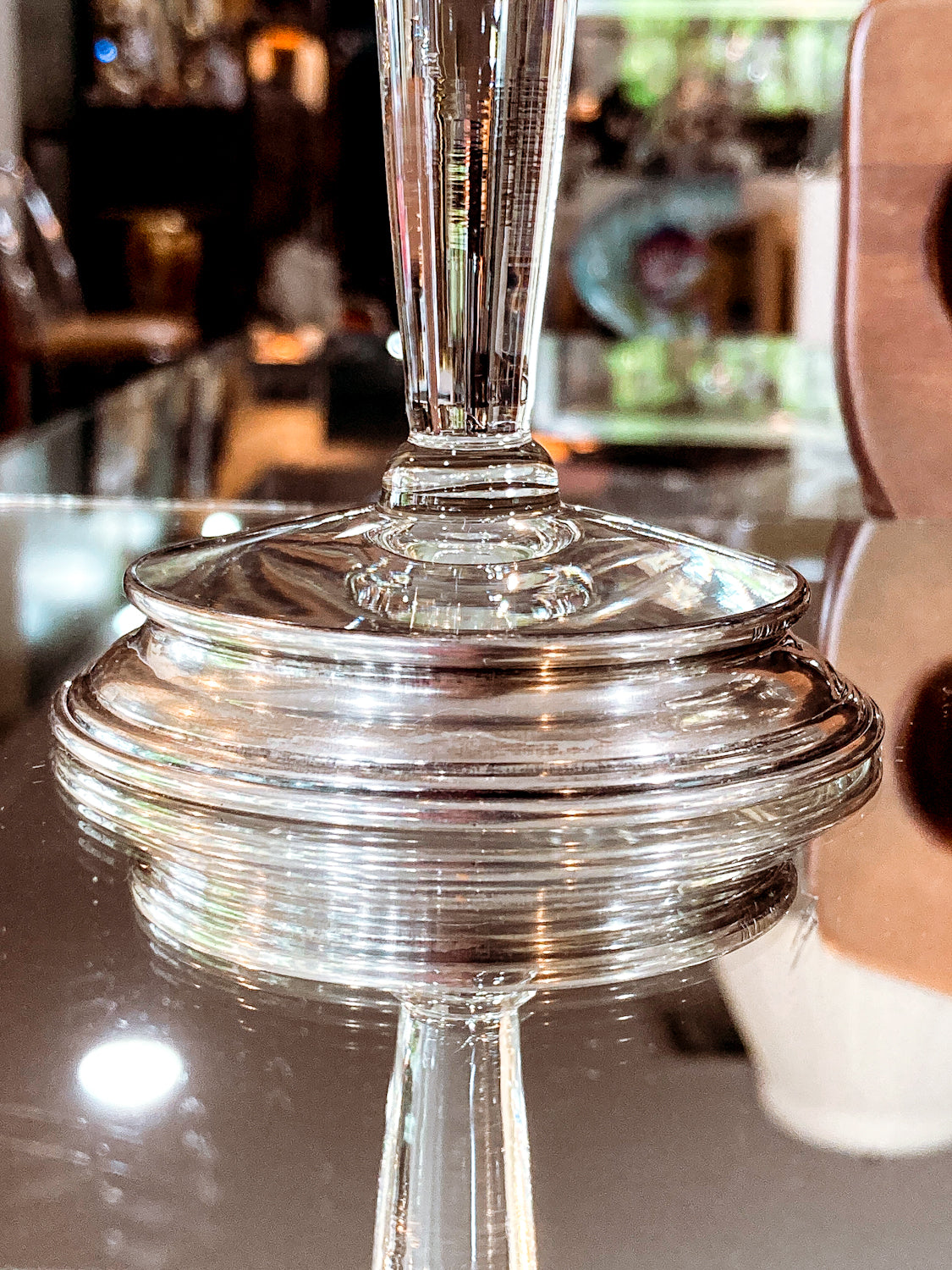 Vintage Clear Glass Ruffled Rim Starburst Etched Wallace Sterling Silver Bud Vase