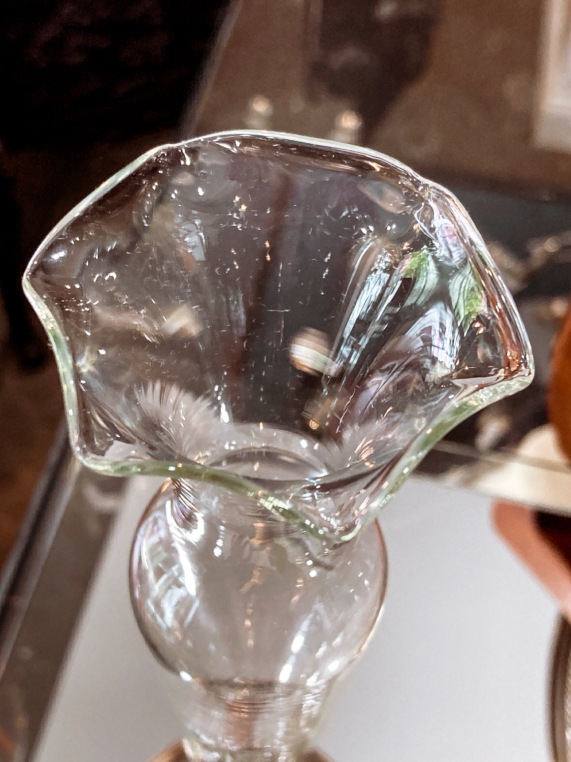 Vintage Clear Glass Ruffled Rim Starburst Etched Wallace Sterling Silver Bud Vase
