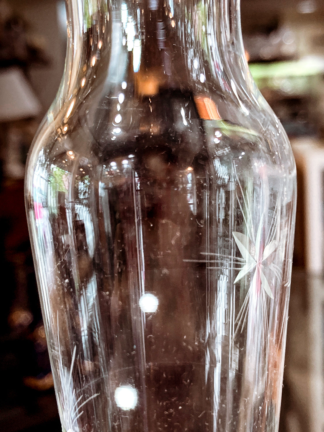 Vintage Clear Glass Ruffled Rim Starburst Etched Wallace Sterling Silver Bud Vase