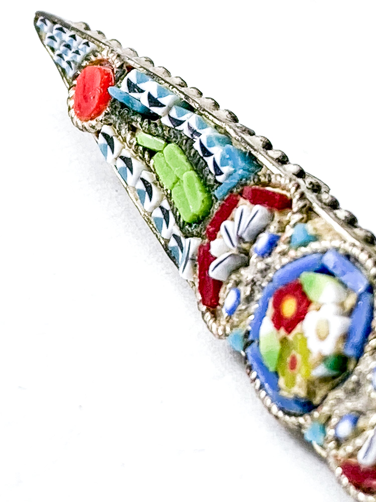 Vintage Colorful Floral Micro Mosaic Tapered Bar Pin Brooch