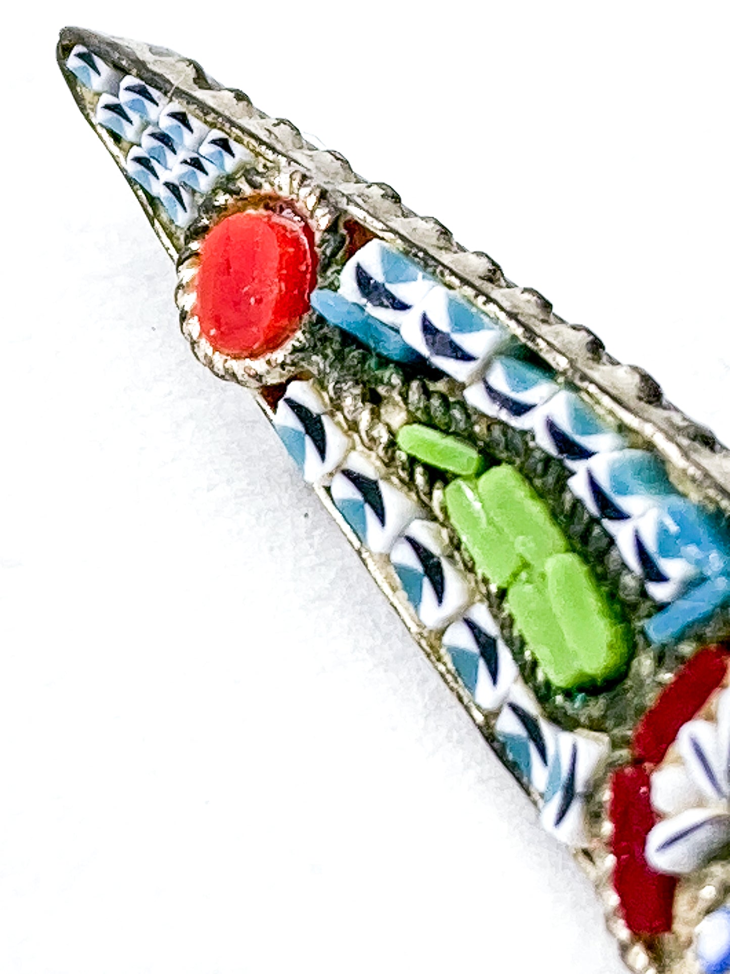 Vintage Colorful Floral Micro Mosaic Tapered Bar Pin Brooch