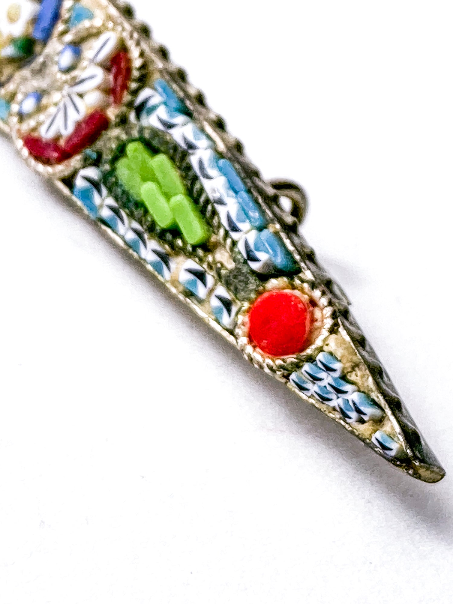 Vintage Colorful Floral Micro Mosaic Tapered Bar Pin Brooch