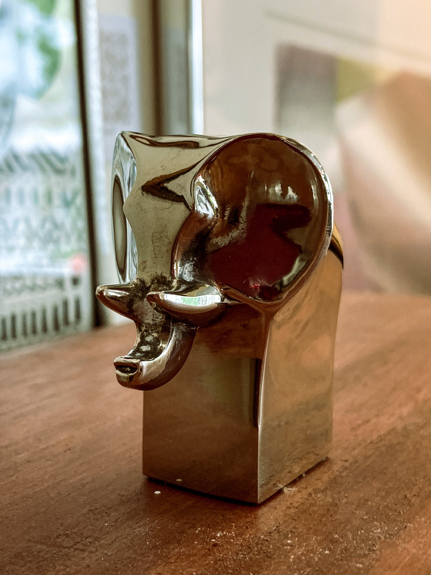 Vintage Dansk Polished Zinc Miniature Stylized Elephant Paperweight