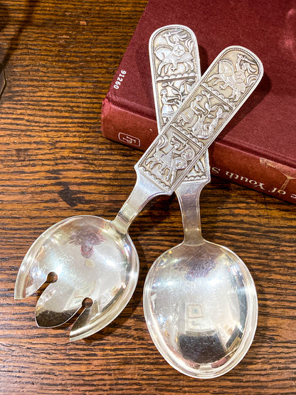 Vintage David-Andersen Norwegian Fairytale Folk Sterling Silver Salad Set