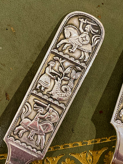 Vintage David-Andersen Norwegian Fairytale Folk Sterling Silver Salad Set