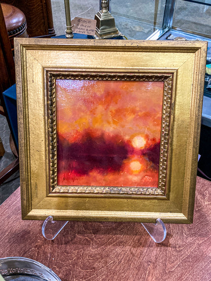 Vintage Delaware River Sunset Suzanne Douglass Framed Oil Panel Painting