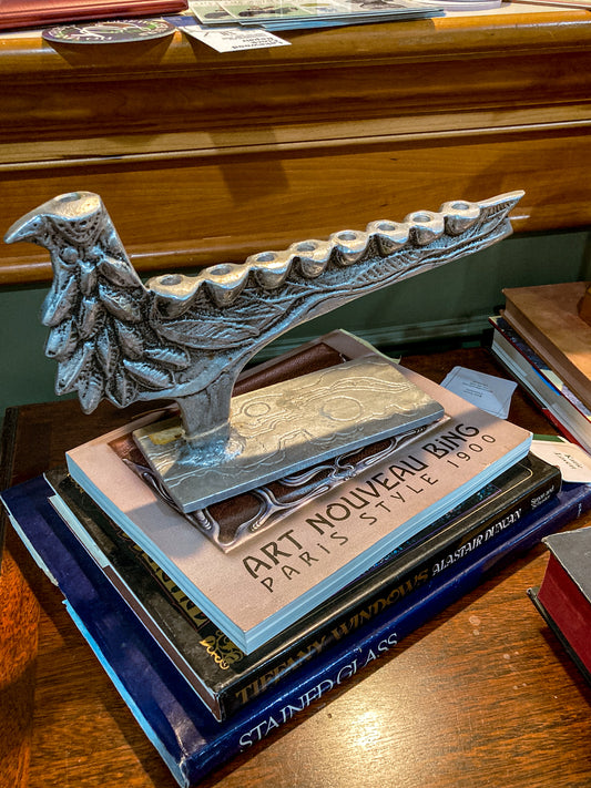 Vintage Don Drumm Studio Silver Aluminum Stylized Bird Shaped Menorah