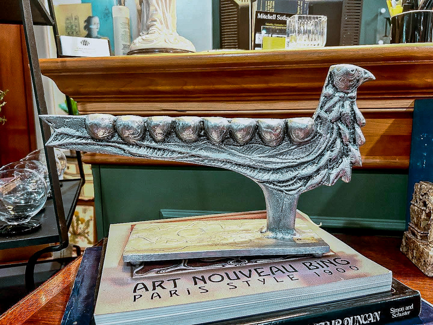 Vintage Don Drumm Studio Silver Aluminum Stylized Bird Shaped Menorah