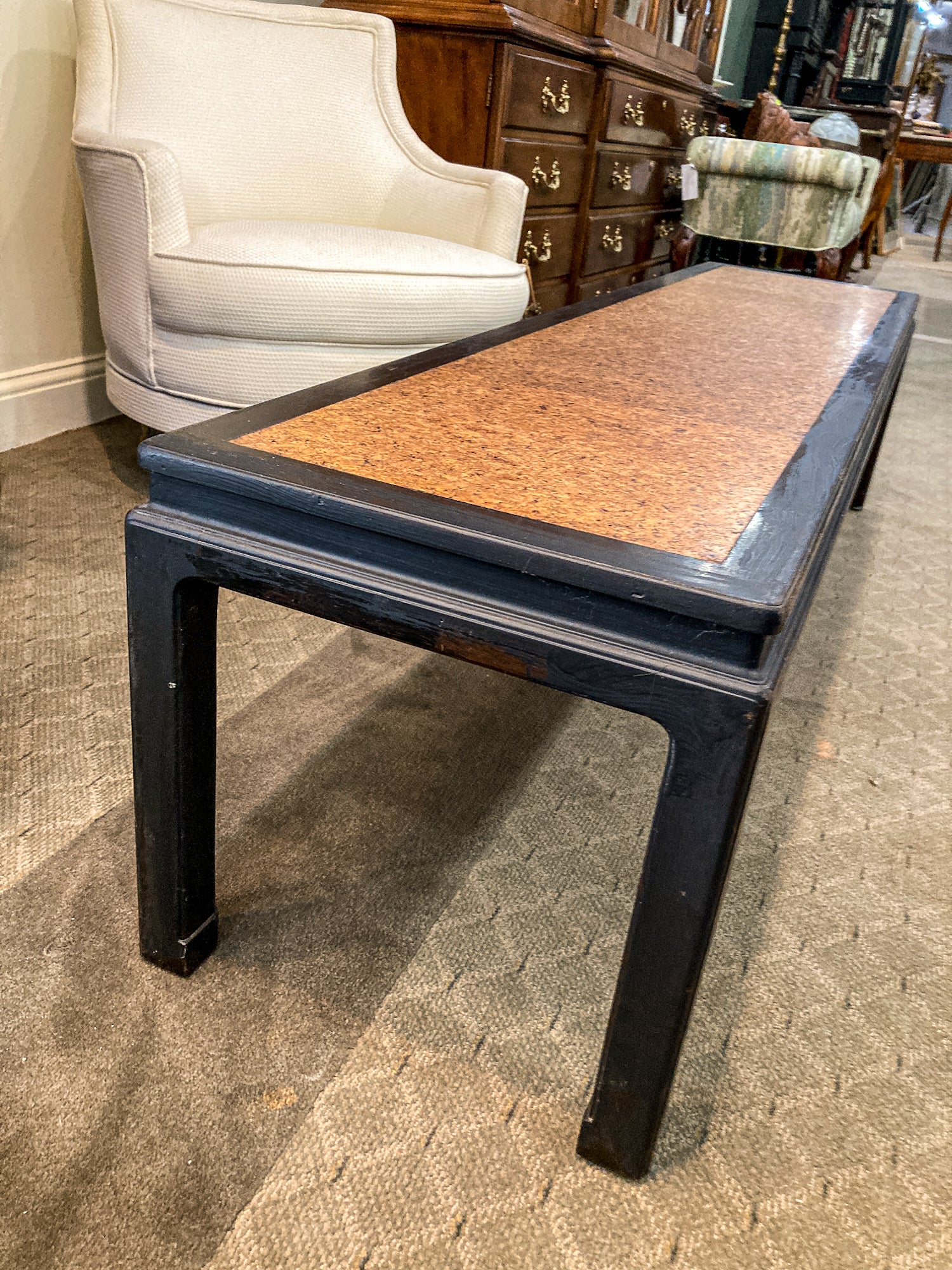 Vintage Dunbar Edward Wormley Cork Inlay Elongated Wood Coffee Table
