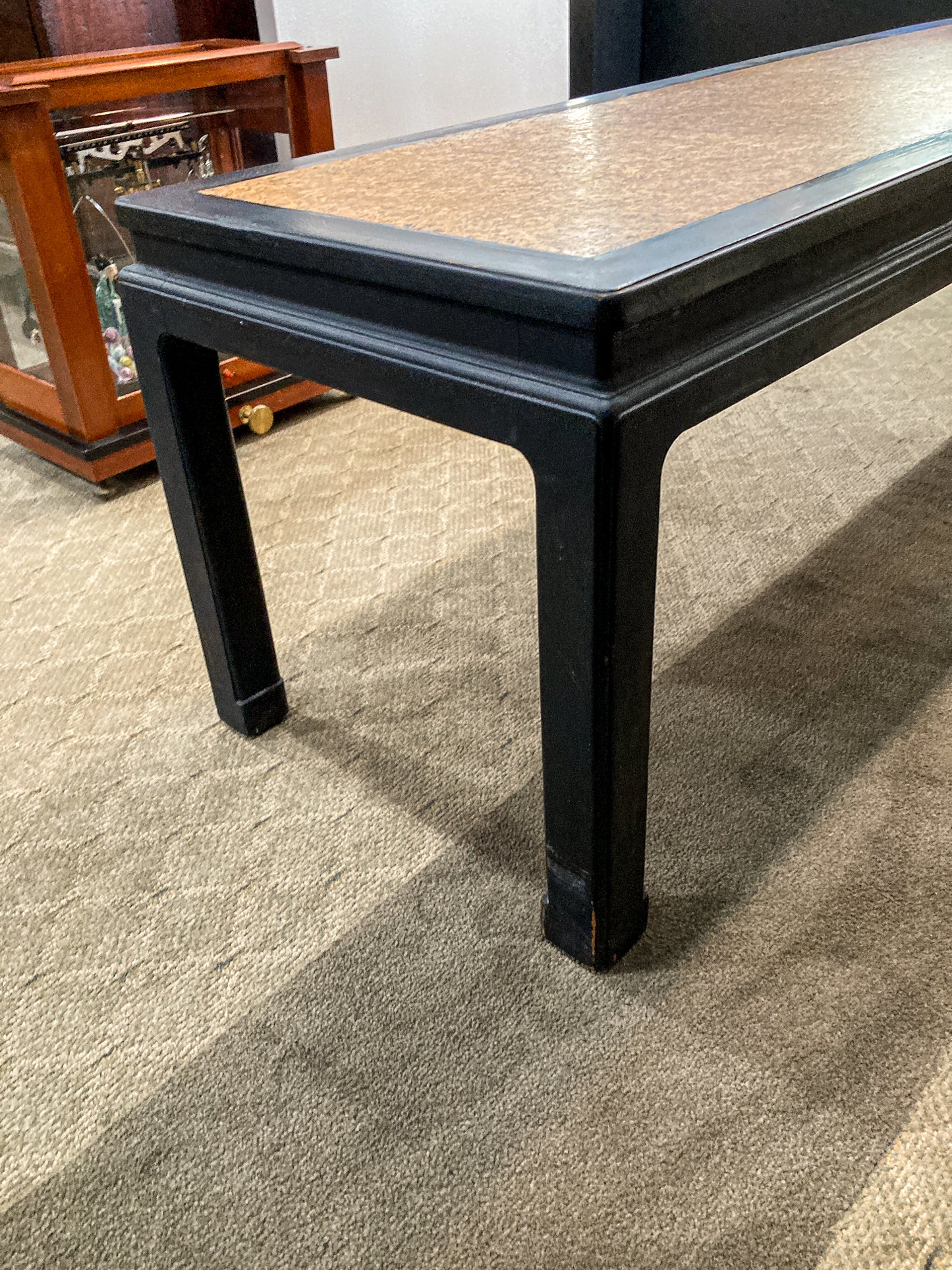 Vintage Dunbar Edward Wormley Cork Inlay Elongated Wood Coffee Table
