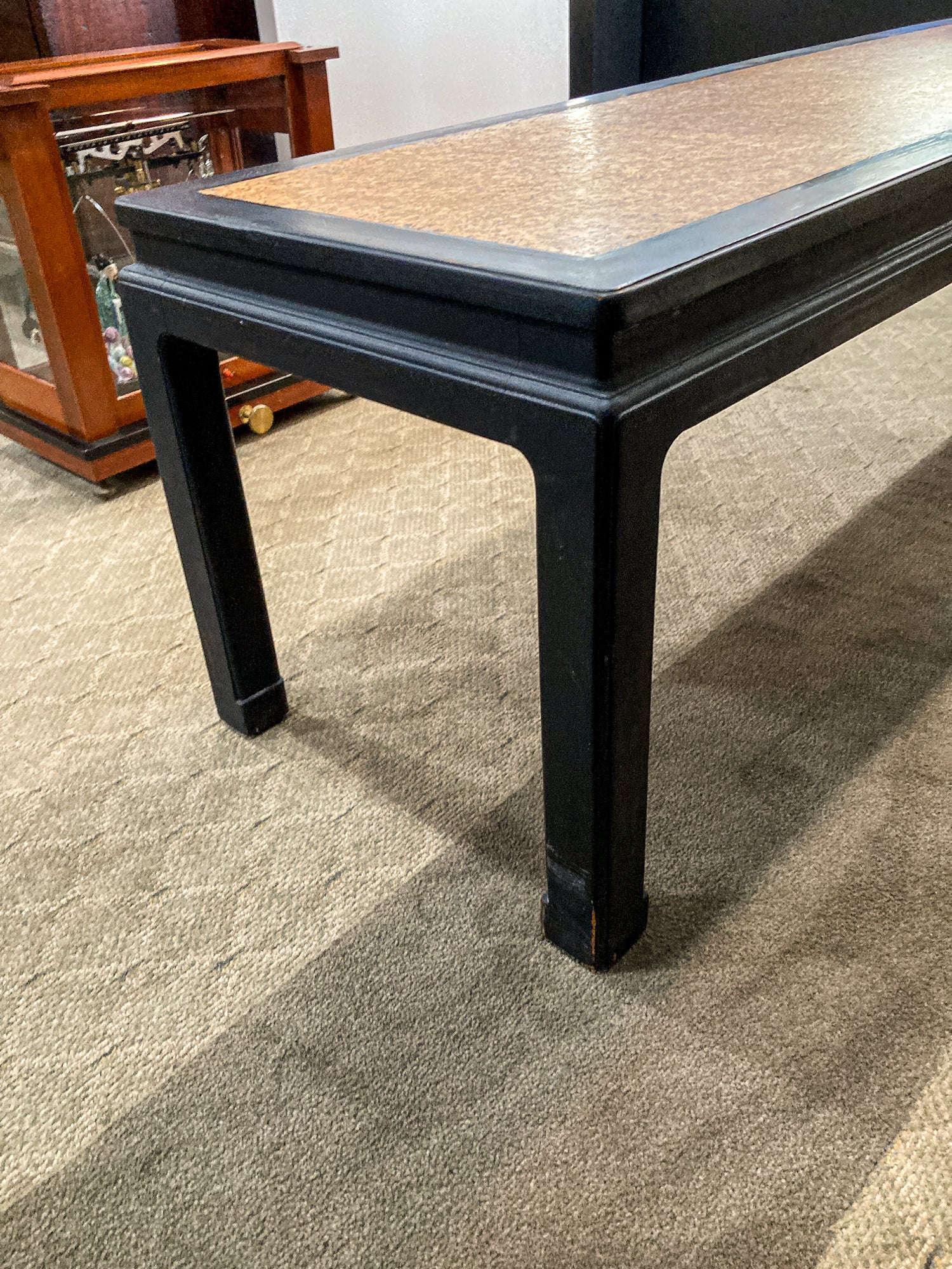 Vintage Dunbar Edward Wormley Cork Inlay Elongated Wood Coffee Table