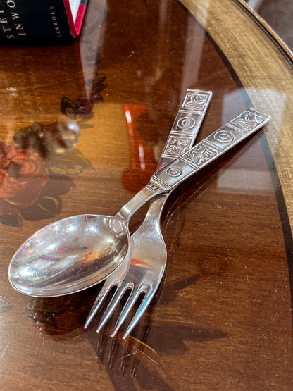 Vintage Dutch Sterling Silver Sailboat Horse Motif Childs Spoon Fork Silverware Set