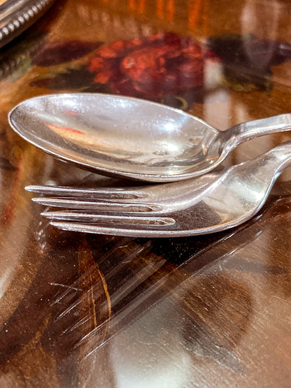 Vintage Dutch Sterling Silver Sailboat Horse Motif Childs Spoon Fork Silverware Set