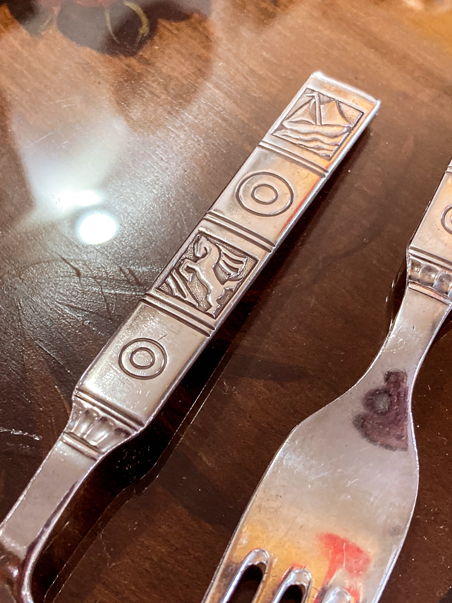 Vintage Dutch Sterling Silver Sailboat Horse Motif Childs Spoon Fork Silverware Set