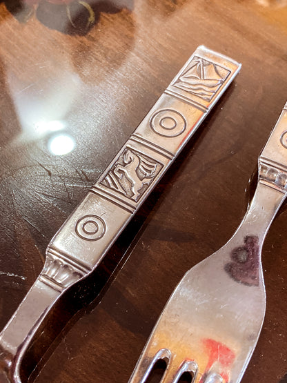 Vintage Dutch Sterling Silver Sailboat Horse Motif Childs Spoon Fork Silverware Set