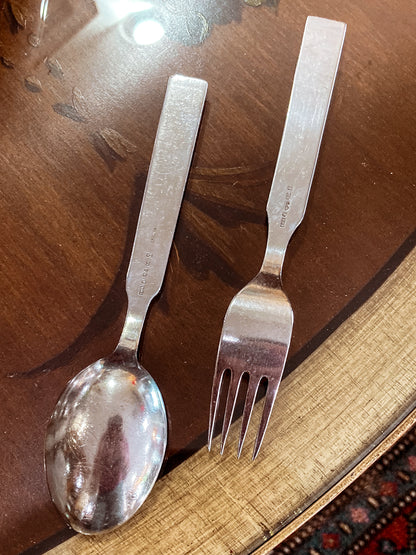 Vintage Dutch Sterling Silver Sailboat Horse Motif Childs Spoon Fork Silverware Set