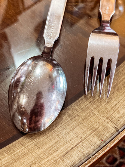 Vintage Dutch Sterling Silver Sailboat Horse Motif Childs Spoon Fork Silverware Set