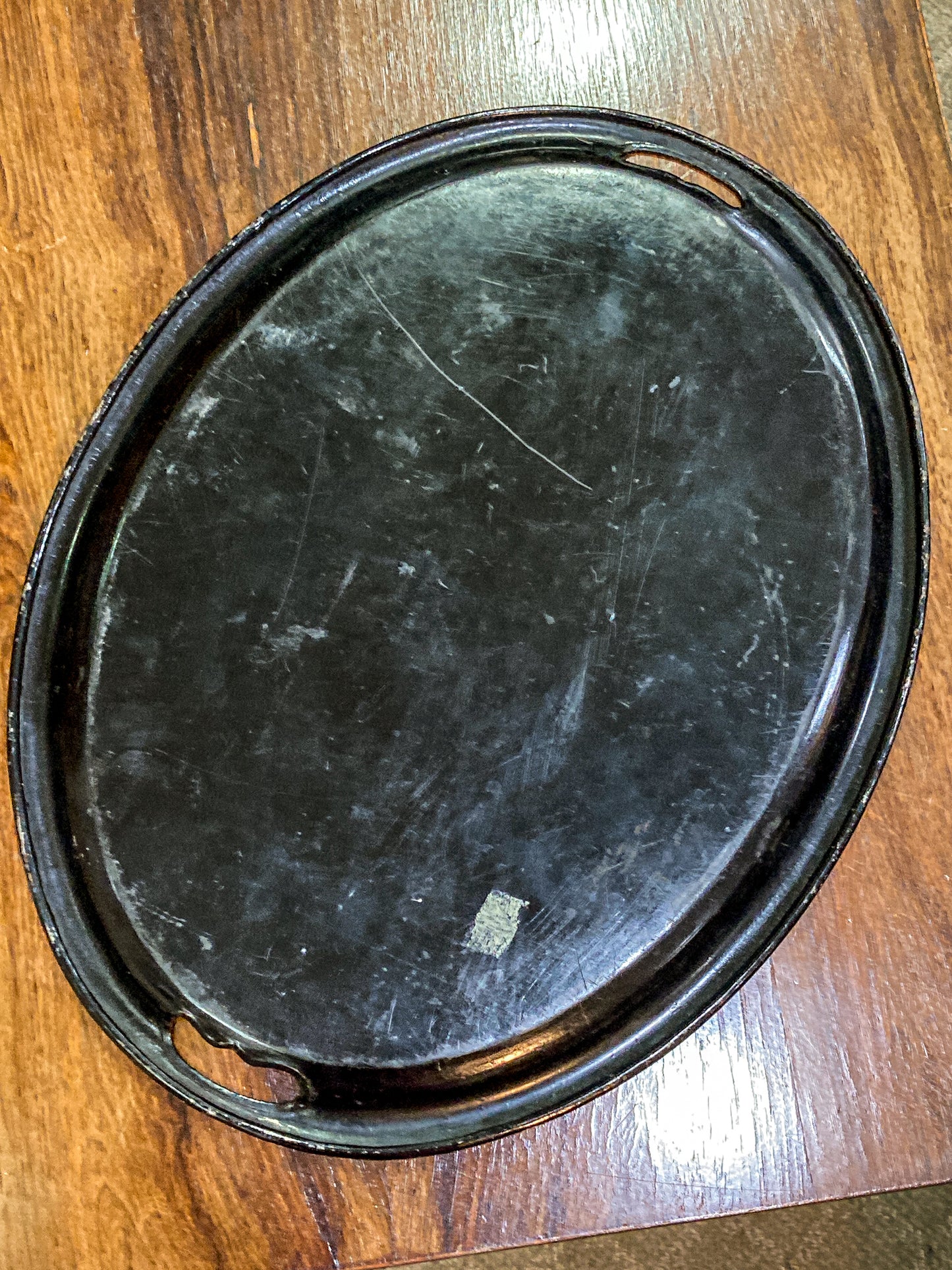 Vintage Emerald Green Painted Gilt Detail Floral Bouquet Oval Tole Tray
