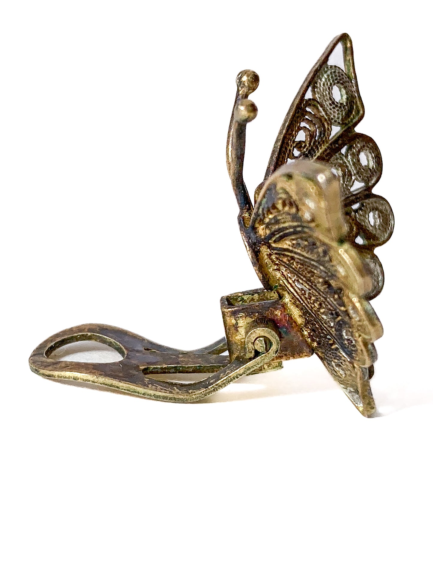 Vintage Enameled 800 Silver Filigree Butterfly Brooch Clip Earrings Set