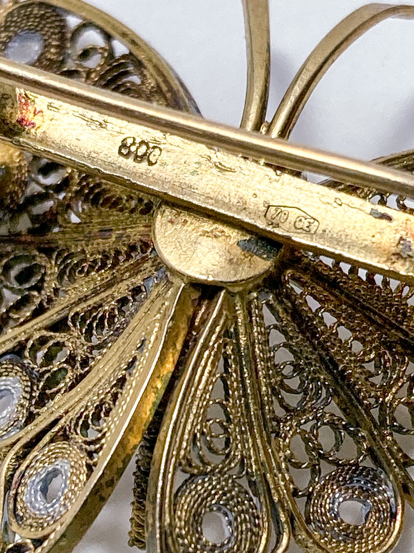 Vintage Enameled 800 Silver Filigree Butterfly Brooch Clip Earrings Set