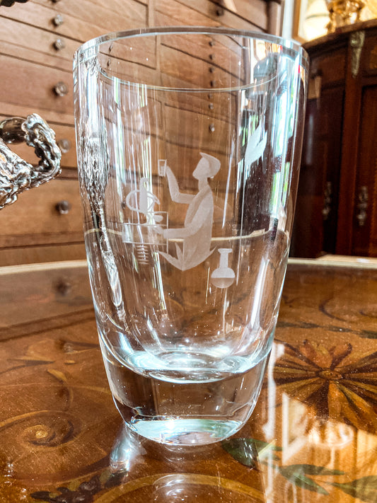 Vintage Engraved Stylized Chemist Design Swedish Clear Crystal Vase
