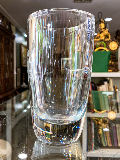 Vintage Engraved Stylized Chemist Design Swedish Clear Crystal Vase