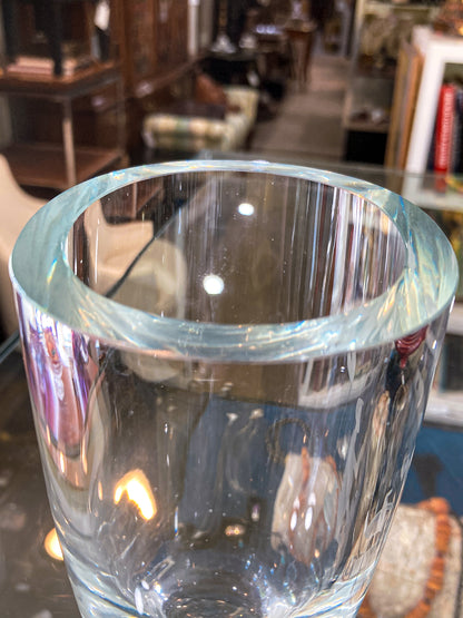 Vintage Engraved Stylized Chemist Design Swedish Clear Crystal Vase