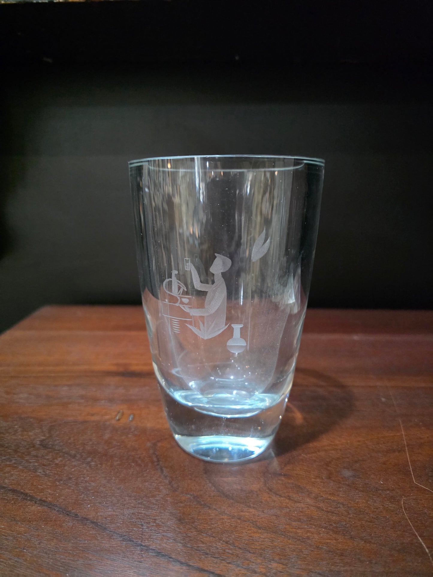 Vintage Engraved Stylized Chemist Design Swedish Clear Crystal Vase