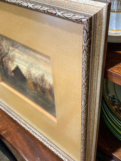 Vintage Farmland Sunset Landscape Signed Lower Right Framed Oil Painting