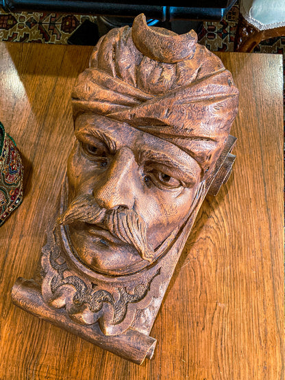 Vintage Faux Wooden Nickel '78 Cast Mustachioed Man Wall Sculpture Corbel