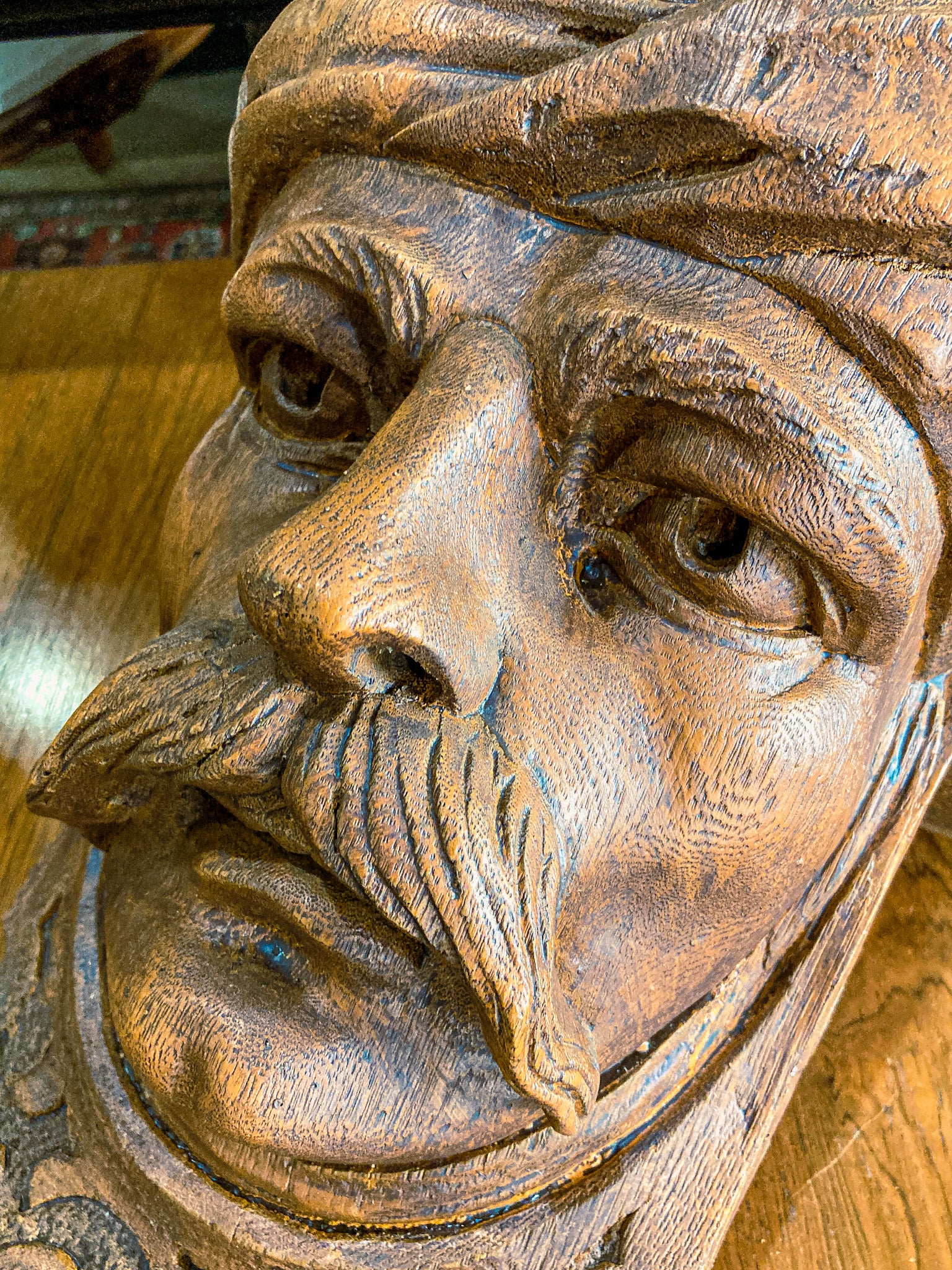 Vintage Faux Wooden Nickel '78 Cast Mustachioed Man Wall Sculpture Corbel