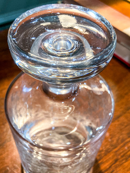 Vintage Formano MCM Hand- Etched Leaves Vine Clear Glass Decanter Barware
