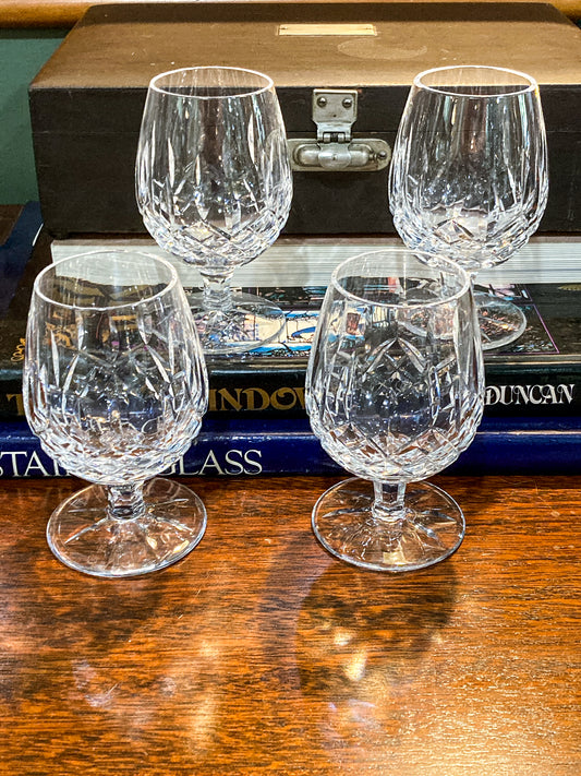 Set of Four Vintage Waterford Clear Crystal Lismore Brandy Snifter Glasses