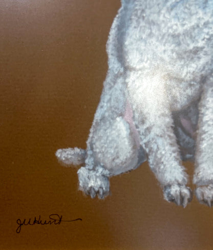 Vintage Framed White Poodle I Gouache Paper J. U. Hunt Wall Art Painting