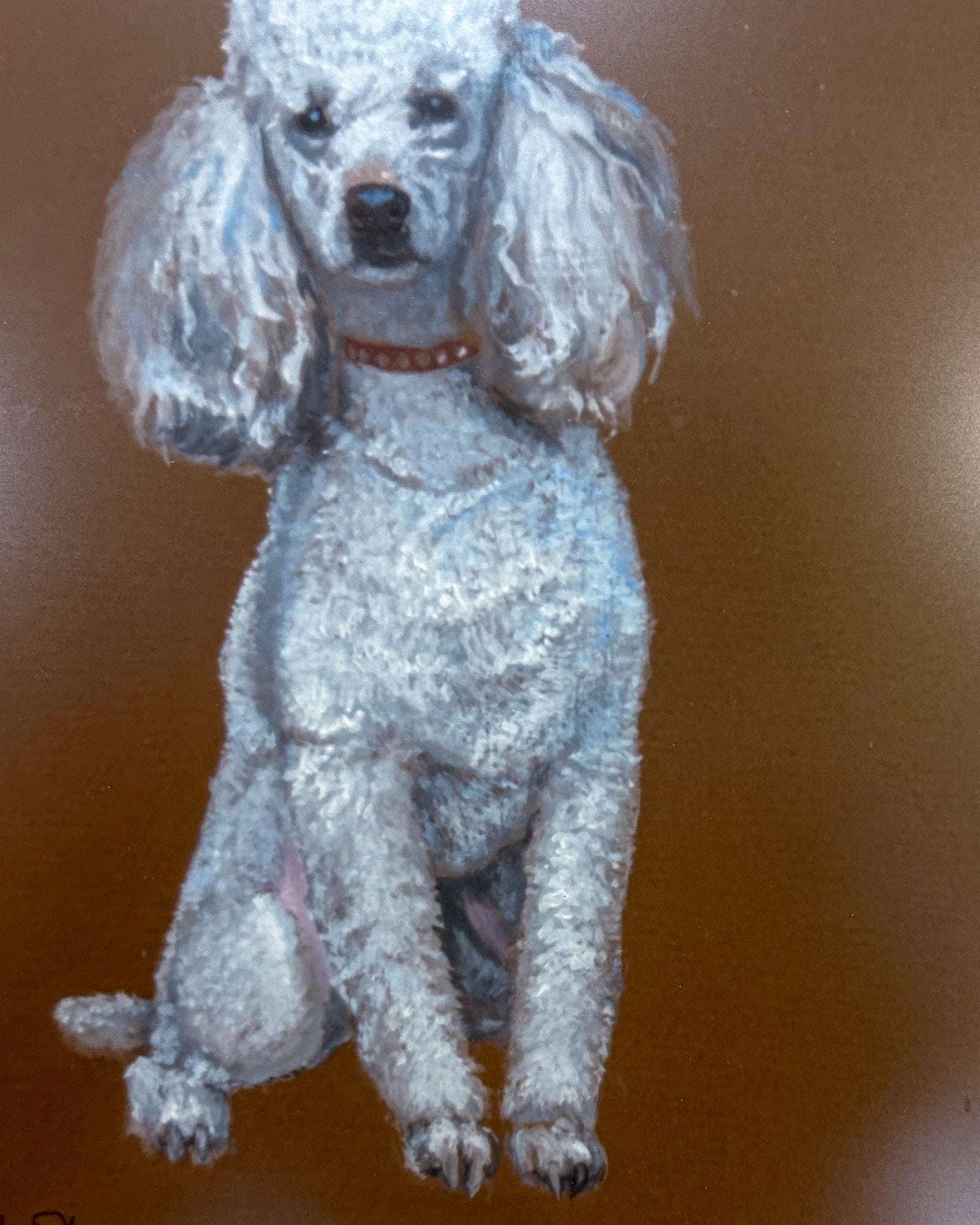 Vintage Framed White Poodle I Gouache Paper J. U. Hunt Wall Art Painting