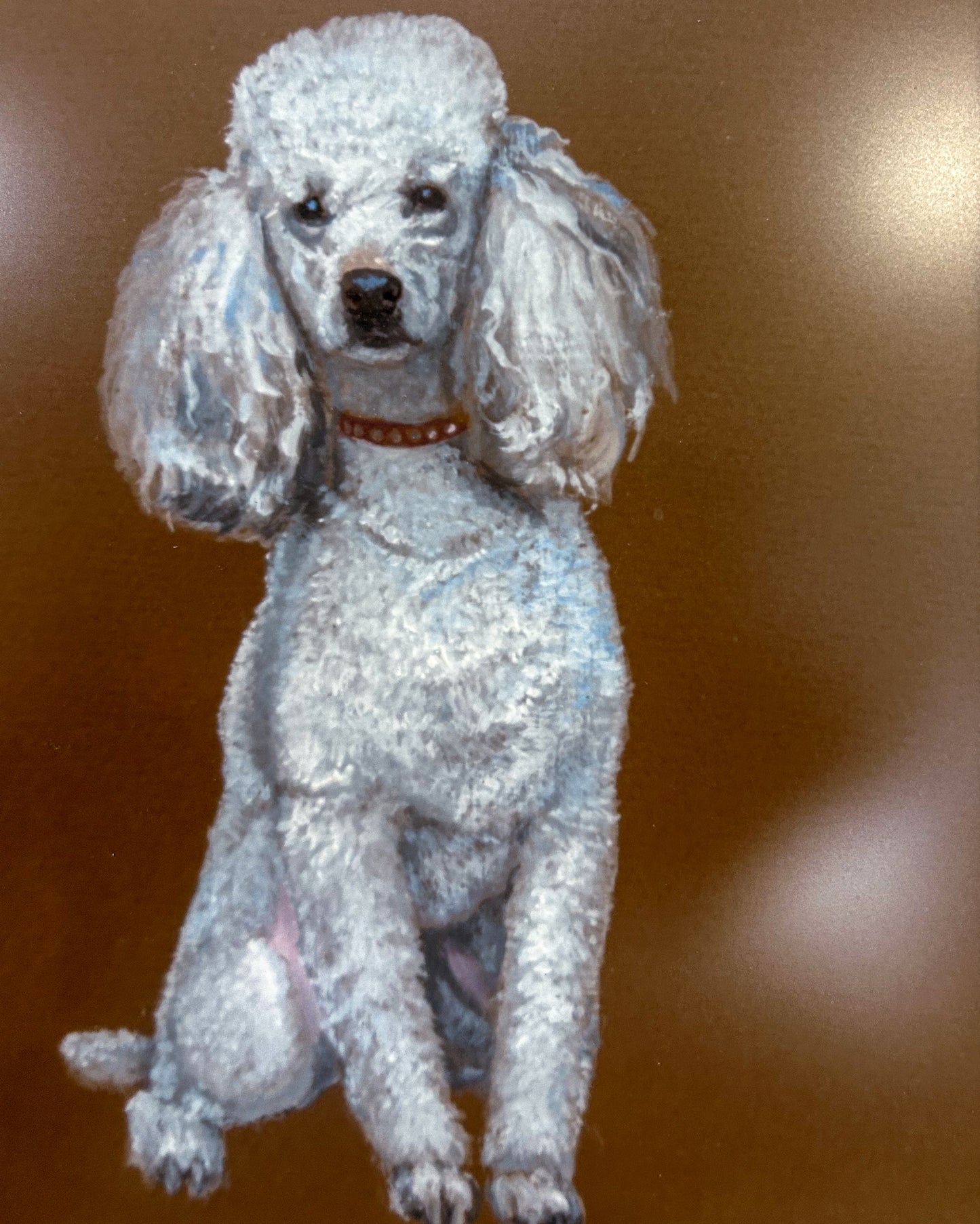 Vintage Framed White Poodle I Gouache Paper J. U. Hunt Wall Art Painting