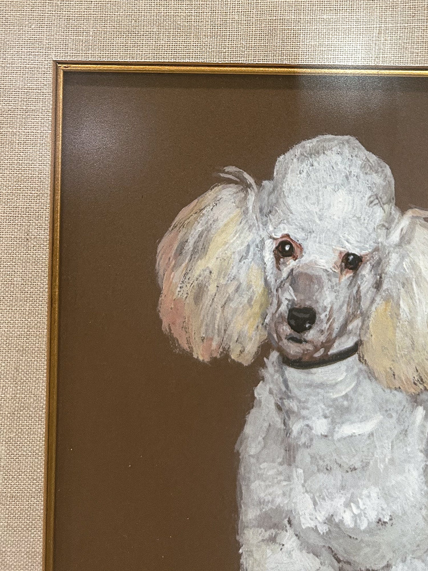 Vintage Framed Painting White Poodle II Gouche Paper J.U. Hunt Wall Art