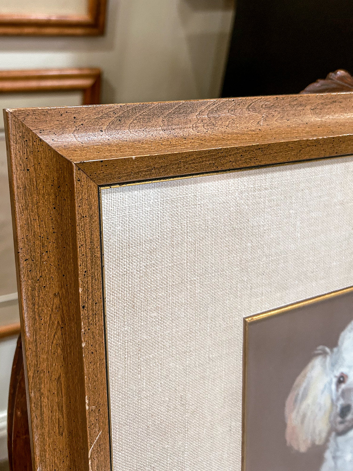 Vintage Framed Painting White Poodle II Gouche Paper J.U. Hunt Wall Art