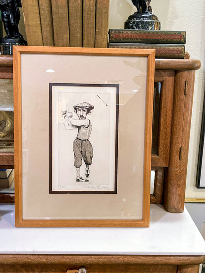 Stylized Golfer "Francis Ouimet" Charles Bragg (1931-2017) Framed Etching