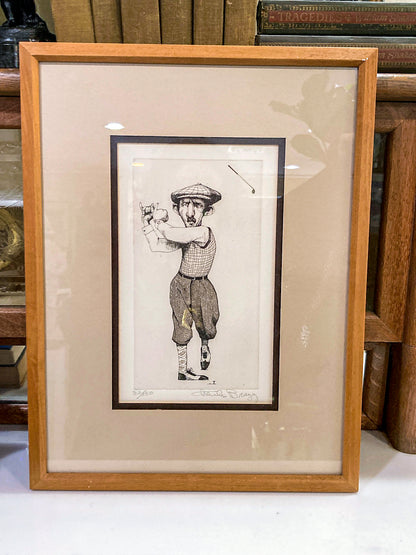 Stylized Golfer "Francis Ouimet" Charles Bragg (1931-2017) Framed Etching