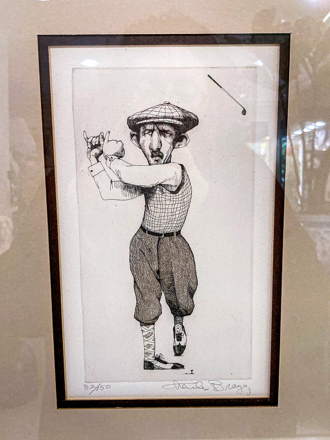 Stylized Golfer "Francis Ouimet" Charles Bragg (1931-2017) Framed Etching