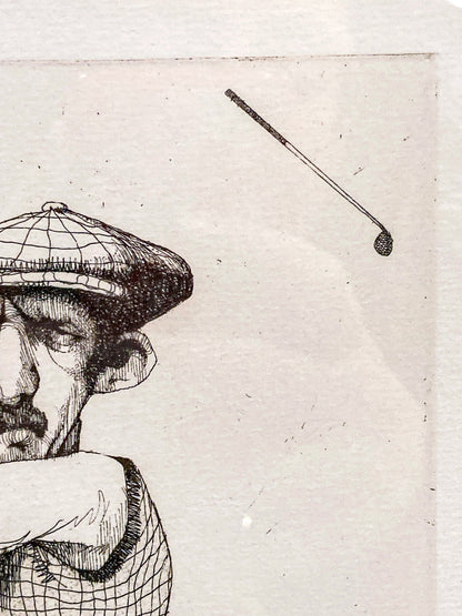 Stylized Golfer "Francis Ouimet" Charles Bragg (1931-2017) Framed Etching