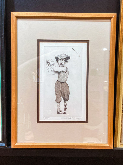 Stylized Golfer "Francis Ouimet" Charles Bragg (1931-2017) Framed Etching