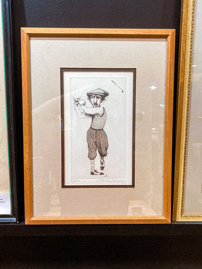 Stylized Golfer "Francis Ouimet" Charles Bragg (1931-2017) Framed Etching