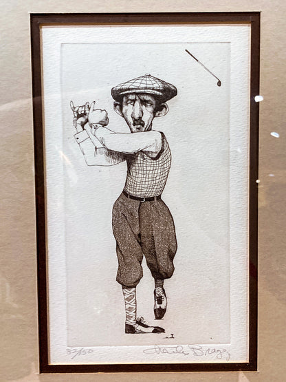 Stylized Golfer "Francis Ouimet" Charles Bragg (1931-2017) Framed Etching